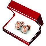 0.60 Carat (ctw) 10K Rose Gold Oval Cut Morganite & Round Cut White Diamond Ladies Halo Stud Earrings