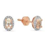 0.60 Carat (ctw) 14K Rose Gold Oval Cut Morganite & Round Cut White Diamond Ladies Halo Stud Earrings