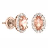 0.60 Carat (ctw) 14K Rose Gold Oval Cut Morganite & Round Cut White Diamond Ladies Halo Stud Earrings