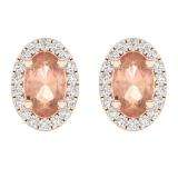 0.60 Carat (ctw) 14K Rose Gold Oval Cut Morganite & Round Cut White Diamond Ladies Halo Stud Earrings