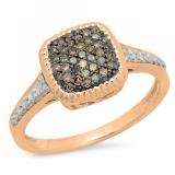 0.40 Carat (ctw) 10K Rose Gold Round Champagne & White Diamond Ladies Cluster Style Bridal Engagement Ring