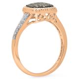 0.40 Carat (ctw) 10K Rose Gold Round Champagne & White Diamond Ladies Cluster Style Bridal Engagement Ring