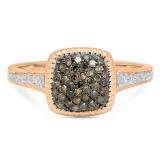 0.40 Carat (ctw) 10K Rose Gold Round Champagne & White Diamond Ladies Cluster Style Bridal Engagement Ring