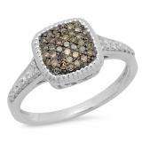 0.40 Carat (ctw) 10K White Gold Round Champagne & White Diamond Ladies Cluster Style Bridal Engagement Ring