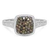 0.40 Carat (ctw) 10K White Gold Round Champagne & White Diamond Ladies Cluster Style Bridal Engagement Ring