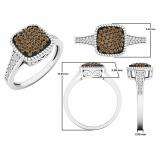 0.40 Carat (ctw) 10K White Gold Round Champagne & White Diamond Ladies Cluster Style Bridal Engagement Ring