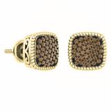 0.60 Carat (ctw) 14K Yellow Gold Round Champagne Diamond Ladies Cluster Style Stud Earrings