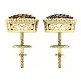 0.60 Carat (ctw) 14K Yellow Gold Round Champagne Diamond Ladies Cluster Style Stud Earrings
