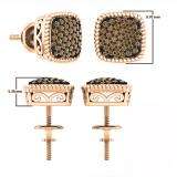 0.60 Carat (ctw) 18K Rose Gold Round Champagne Diamond Ladies Cluster Style Stud Earrings