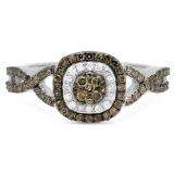 0.60 Carat (ctw) 14K White Gold Round Champagne & White Diamond Ladies Cluster Style Swirl Split Shank Bridal Engagement Ring