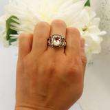 2.60 Carat (ctw) 14K Rose Gold Emerald Cut Morganite & Round Cut Champagne & White Diamond Ladies Halo Style Bridal Engagement Ring