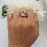 2.60 Carat (ctw) 14K Rose Gold Emerald Cut Morganite & Round Cut Champagne & White Diamond Ladies Halo Style Bridal Engagement Ring