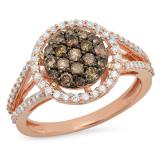 0.90 Carat (ctw) 10K Rose Gold Round Champagne & White Diamond Ladies Cluster Style Bridal Engagement Ring