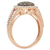0.90 Carat (ctw) 10K Rose Gold Round Champagne & White Diamond Ladies Cluster Style Bridal Engagement Ring