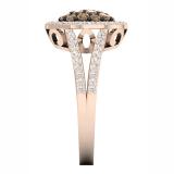 0.90 Carat (ctw) 10K Rose Gold Round Champagne & White Diamond Ladies Cluster Style Bridal Engagement Ring