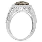 0.90 Carat (ctw) 10K White Gold Round Champagne & White Diamond Ladies Cluster Style Bridal Engagement Ring