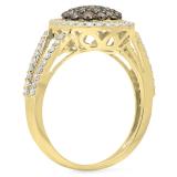 0.90 Carat (ctw) 10K Yellow Gold Round Champagne & White Diamond Ladies Cluster Style Bridal Engagement Ring