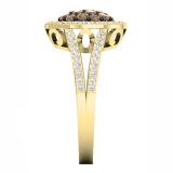 0.90 Carat (ctw) 10K Yellow Gold Round Champagne & White Diamond Ladies Cluster Style Bridal Engagement Ring