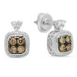 0.45 Carat (ctw) 10K White Gold Round Champagne & White Diamond Ladies Stud Earrings 1/2 CT