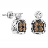 0.45 Carat (ctw) 10K White Gold Round Champagne & White Diamond Ladies Stud Earrings 1/2 CT