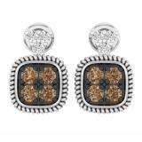 0.45 Carat (ctw) 10K White Gold Round Champagne & White Diamond Ladies Stud Earrings 1/2 CT