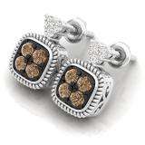 0.45 Carat (ctw) 10K White Gold Round Champagne & White Diamond Ladies Stud Earrings 1/2 CT
