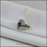 0.80 Carat (ctw) 10K Yellow Gold Round Cut Blue & White Diamond Ladies Twisted Style Right Hand Fashion Band 3/4 CT