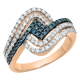 0.80 Carat (ctw) 14K Rose Gold Round Cut Blue & White Diamond Ladies Twisted Style Right Hand Fashion Band 3/4 CT