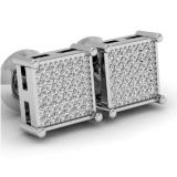 0.13 Carat (ctw) Platinum Plated Sterling Silver Real Round Diamond Square Mens Hip Hop Iced Stud Earrings
