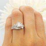 0.85 Carat (ctw) 18K White Gold Round Diamond Ladies Swirl Twisted Style Bridal Engagement Ring Matching Band Set