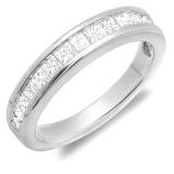0.75 Carat (ctw) 18K White Gold Princess White Diamond Anniversary Wedding Invisible Set Stackable Ring Band 3/4 CT