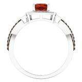 1.40 Carat (ctw) 10K White Gold Cushion Garnet & Round Champagne & White Diamond Ladies Swirl Split Shank Halo Style Bridal Engagement Ring