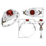 1.40 Carat (ctw) 10K White Gold Cushion Garnet & Round Champagne & White Diamond Ladies Swirl Split Shank Halo Style Bridal Engagement Ring