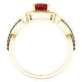 1.40 Carat (ctw) 10K Yellow Gold Cushion Garnet & Round Champagne & White Diamond Ladies Swirl Split Shank Halo Style Bridal Engagement Ring