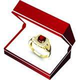 1.40 Carat (ctw) 10K Yellow Gold Cushion Garnet & Round Champagne & White Diamond Ladies Swirl Split Shank Halo Style Bridal Engagement Ring