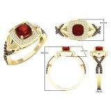 1.40 Carat (ctw) 10K Yellow Gold Cushion Garnet & Round Champagne & White Diamond Ladies Swirl Split Shank Halo Style Bridal Engagement Ring