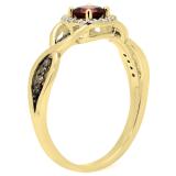 0.55 Carat (ctw) 14K Yellow Gold Cushion Garnet & Round Champagne & White Diamond Ladies Swirl Split Shank Halo Style Bridal Engagement Ring 1/2 CT