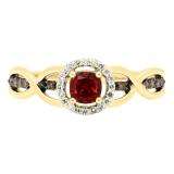 0.55 Carat (ctw) 14K Yellow Gold Cushion Garnet & Round Champagne & White Diamond Ladies Swirl Split Shank Halo Style Bridal Engagement Ring 1/2 CT