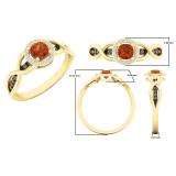 0.55 Carat (ctw) 14K Yellow Gold Cushion Garnet & Round Champagne & White Diamond Ladies Swirl Split Shank Halo Style Bridal Engagement Ring 1/2 CT
