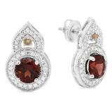 3.35 Carat (ctw) 10K White Gold Round Garnet Champagne & White Diamond Ladies Halo Style Drop Earrings