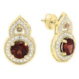 3.35 Carat (ctw) 10K Yellow Gold Round Garnet Champagne & White Diamond Ladies Halo Style Drop Earrings