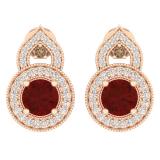 3.35 Carat (ctw) 14K Rose Gold Round Garnet Champagne & White Diamond Ladies Halo Style Drop Earrings