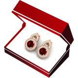 3.35 Carat (ctw) 14K Rose Gold Round Garnet Champagne & White Diamond Ladies Halo Style Drop Earrings