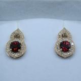 3.35 Carat (ctw) 14K Rose Gold Round Garnet Champagne & White Diamond Ladies Halo Style Drop Earrings