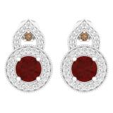 3.35 Carat (ctw) 14K White Gold Round Garnet Champagne & White Diamond Ladies Halo Style Drop Earrings