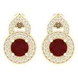 3.35 Carat (ctw) 14K Yellow Gold Round Garnet Champagne & White Diamond Ladies Halo Style Drop Earrings