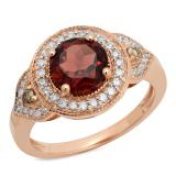 2.30 Carat (ctw) 14K Rose Gold Round Garnet Champagne & White Diamond Ladies Halo Style Bridal Engagement Ring
