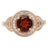 2.30 Carat (ctw) 14K Rose Gold Round Garnet Champagne & White Diamond Ladies Halo Style Bridal Engagement Ring