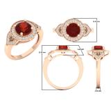 2.30 Carat (ctw) 14K Rose Gold Round Garnet Champagne & White Diamond Ladies Halo Style Bridal Engagement Ring