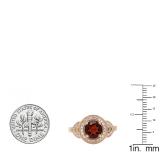 2.30 Carat (ctw) 14K Rose Gold Round Garnet Champagne & White Diamond Ladies Halo Style Bridal Engagement Ring